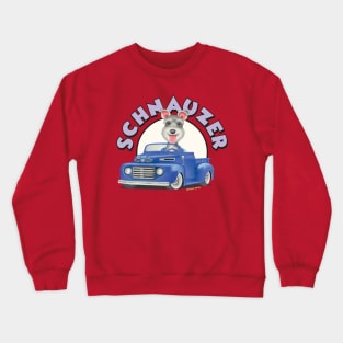 Cute Schnauzer mini puppy retro ready to ride in Classic Blue Truck Crewneck Sweatshirt